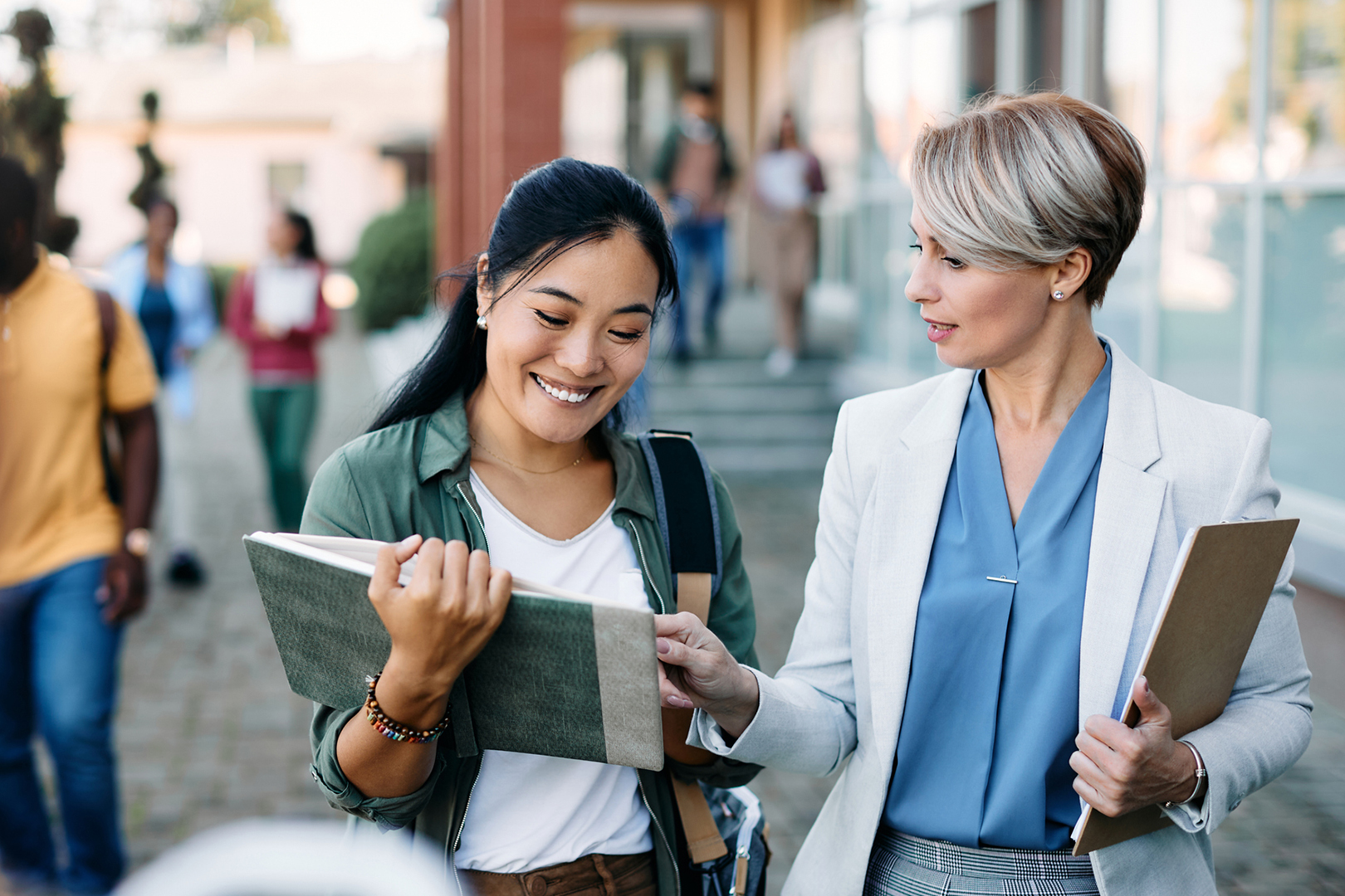 A student talking to their professor